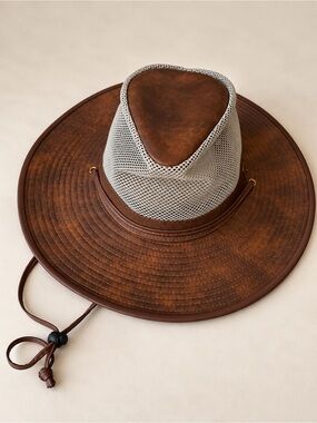 Frye Men’s Brown Wide Brim Mesh Outdoor Sun Hat OSFM NWT